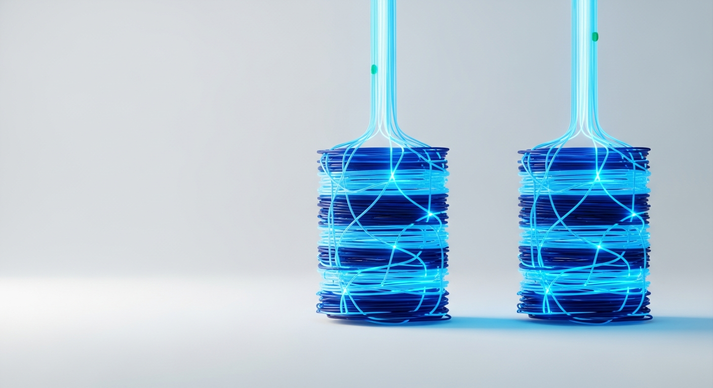 Two identical spools of tangled compute wiring